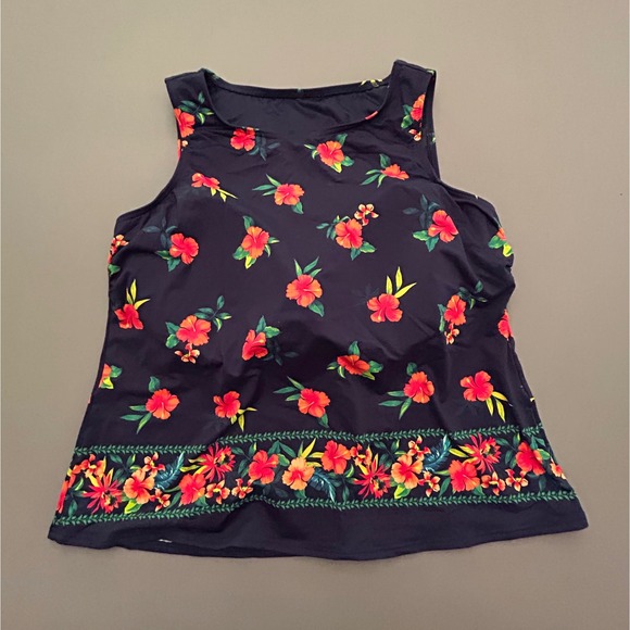 Lands' End Other - Lands End Navy Blue Tropical Hibiscus Floral Tankini Swim Top Plus Size 20W